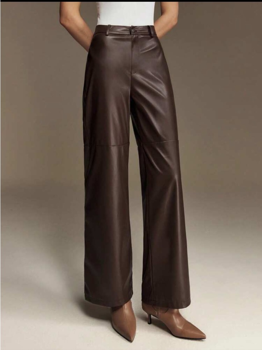 Wide-Leg Faux Leather Pants in Dark Brown